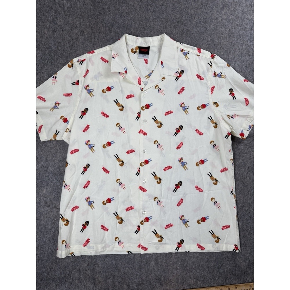 Stranger Things Netflix Cartoon Print Casual Button Down TV Show Mens Size 2X